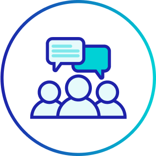 Icon of three people with speech bubbles
